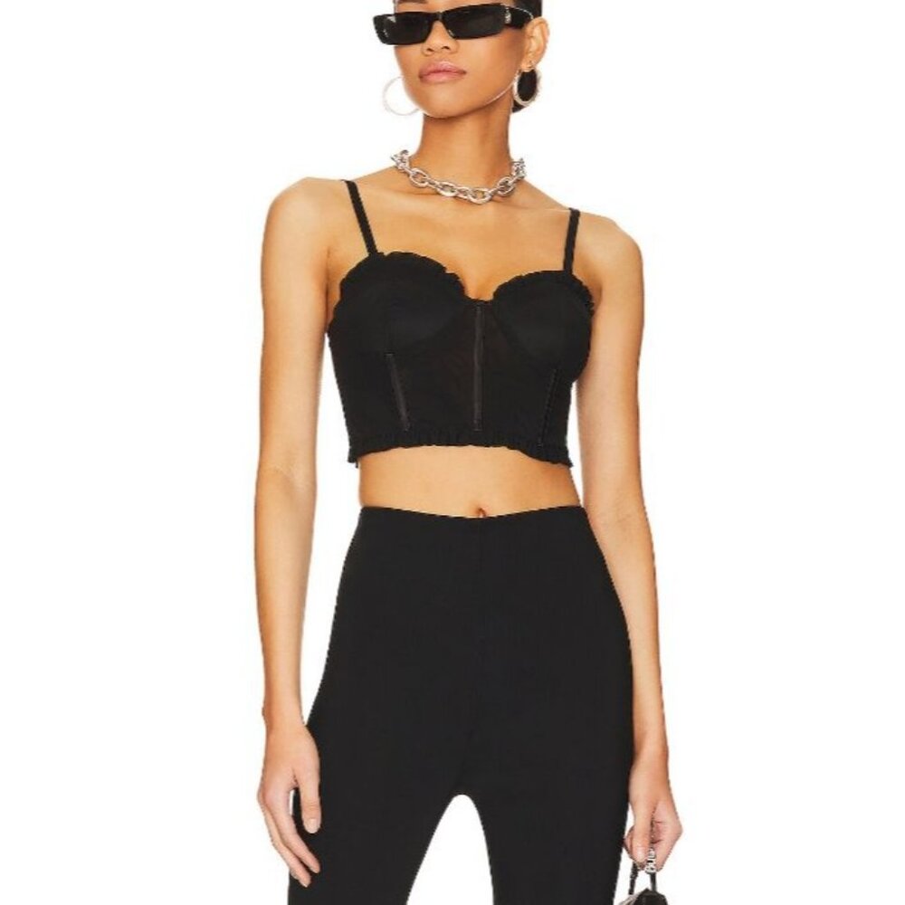 Superdown Black Ruffled Oaklynn Bustier Spaghetti Straps & Back Zipper Closure M